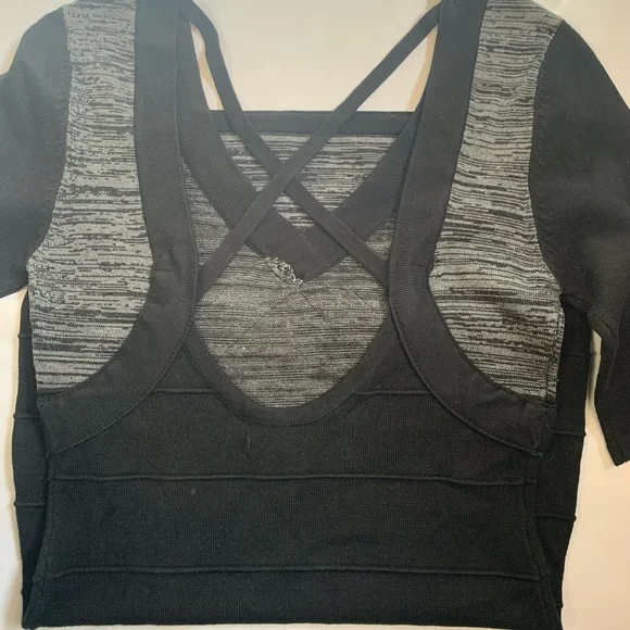 Wow Couture Sweater Mini Dress Black Gray Sexy Cutout Back Bandage V Neck S. - Picture 2 of 8